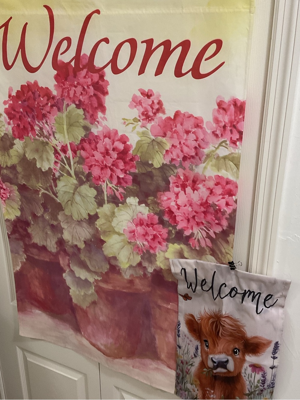 Welcome Flag w/ Pink Floral Garden + mini Flag - Brand: